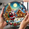 Holiday Metal Tin Sign with Santa Claus Snowy Cabin Scene for Christmas Decoration