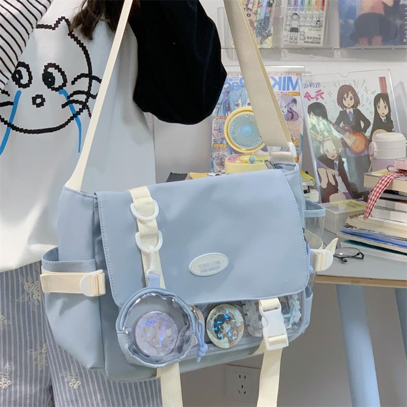 College Wind Joker Simple Large Capacity Postman Bag Female Transparent Baby Bag Pain Bag Tutorial Bag Slung Shoulder Bag.
