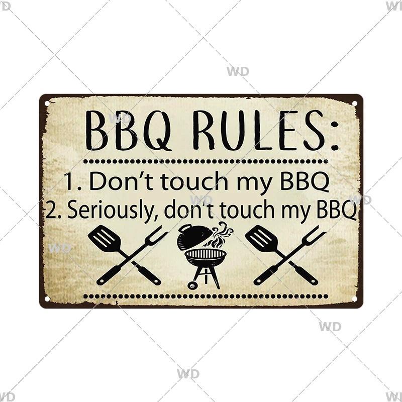 BBQ Vintage Tin Sign Plaque Barbecue Metal Plate Sign Wall Art Decoration Kitchen Man Cave Terrace Beach House Club Wall Decor