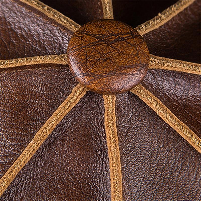 Men's 100%Genuine Cowhide Leather Warm Octagonal Cap Casual Vintage Newsboy Cap