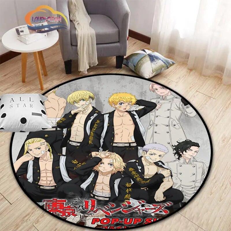 Anime Tokyo Revengers Kulatý koberec kreslený prostor Koberec do obývacího pokoje Kuchyně Jídelna Dětské koberce Podložka na jógu