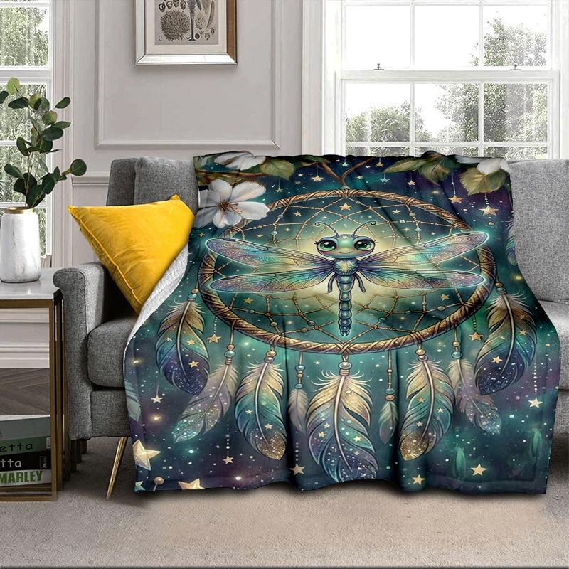 Dreamcatcher Dragonfly Music Feathers Blanket Flannel Blanket Throw Blanket Sofa Cover Blanket Soft Premium Blanket Picnic Blanket Tv Blanket Gifts