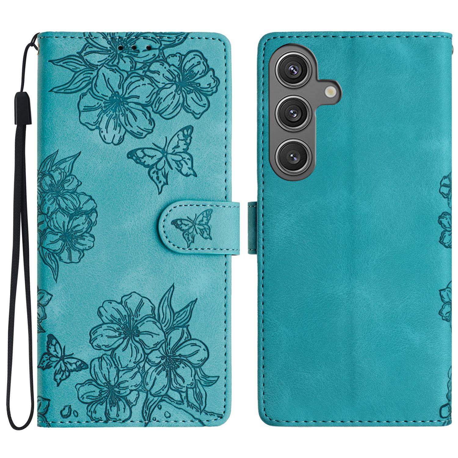 

For Samsung Galaxy S24+ Cell Phone Shell Imprinted PU Leather Wallet Stand Anti-Drop Cover Green