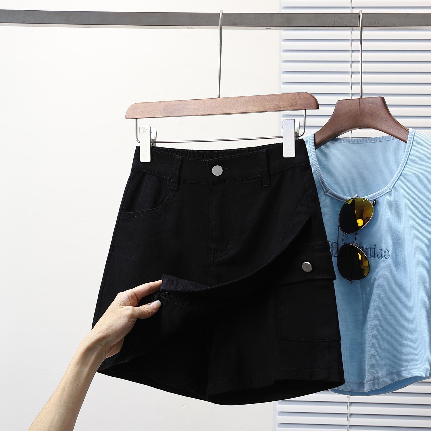 

DIMANAF Большой размер 2025 Женские шорты Летние джинсовые шорты Базовые шаровары С высокой талией Брюки Эластичная талия L чёрный