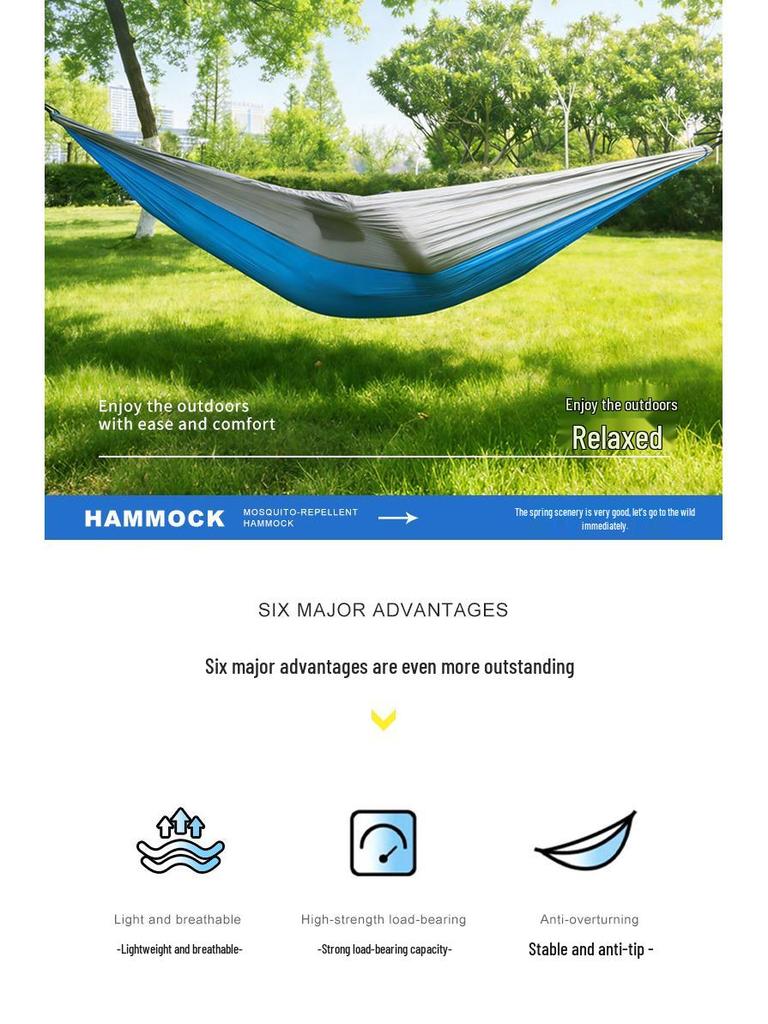 Outdoor Anti-Rollover Hanging Chair Hammock - Single/Double, Color-block Nylon, Parachute Cloth, Lightweight Swing.