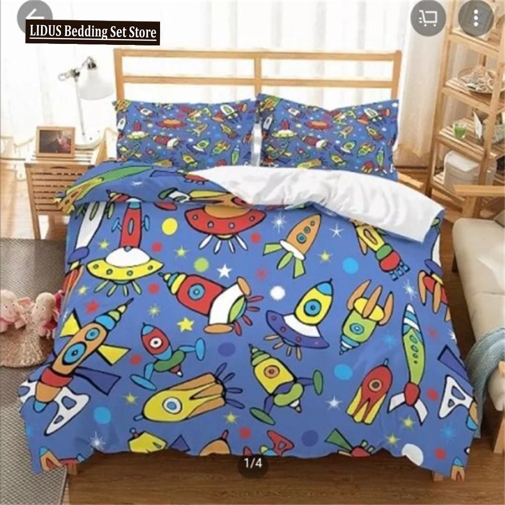 3D Astronaut Duvet Cover Set Galaxy Star Bedding Set Polyester Comforter Cover Girl Kid Bedroom Decor King Size With Pillowcase