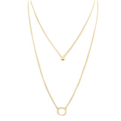 [Q6254] - Handgefertigte 2-reihige 'Boho' Goldkette (Kreise) - 13 und 6 mm