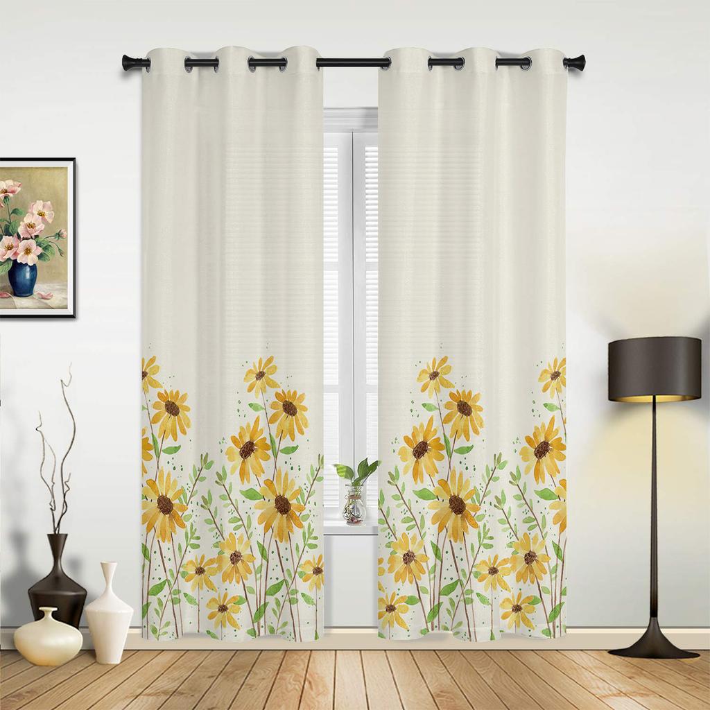 Yellow Daisy Flowers Modern Window Curtains for Living Room Bedroom Curtain Kitchen Treatment Blinds Drapes