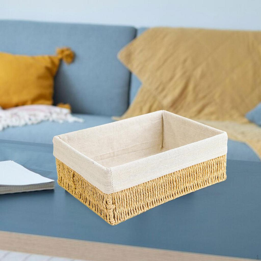 Storage Basket - Woven Paper Rope Bin, Box for Makeup Closet Bathroom Bedroom