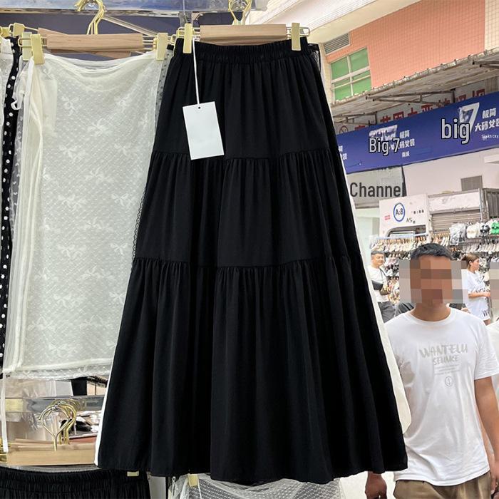 Women's Summer 2024 Pink A-Line Skirt - French Gentle Style, Long & Flowy