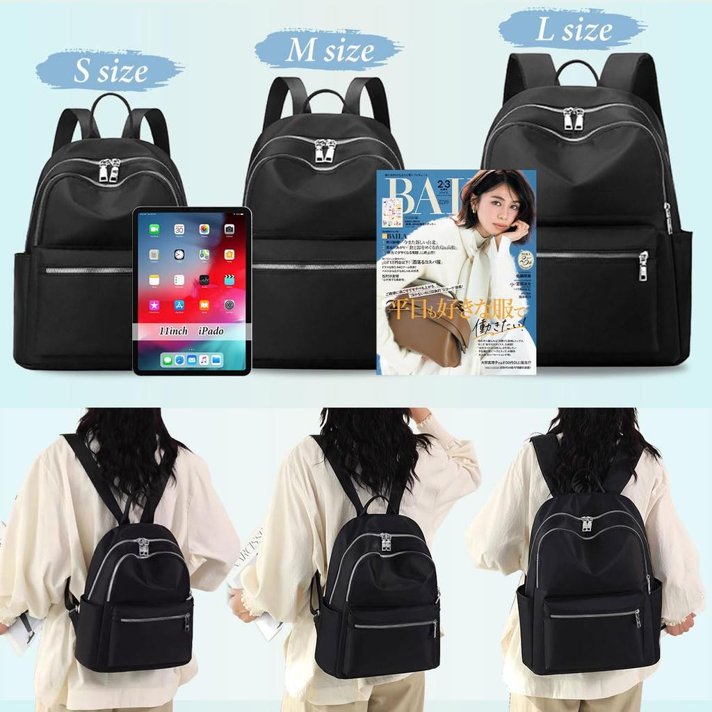A4 Large for Commuting and Black S [fortulux] Women's Backpack, Size, Lightweight, Capacity, Waterproof, Travel, (Black, Size, Silver)