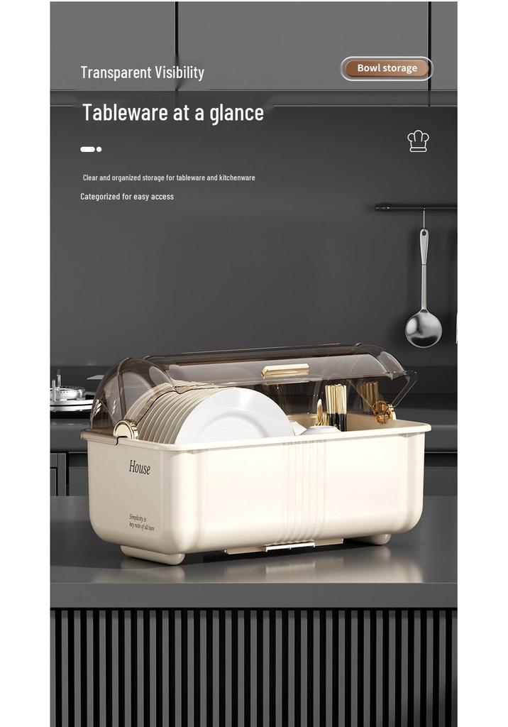 Kitchen Dish Rack Cabinet with Lid for Plates, Bowls, and Chopsticks