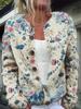 Women's Loose Fit 3D Print Round Neck Long Sleeve Cardigan Sweater