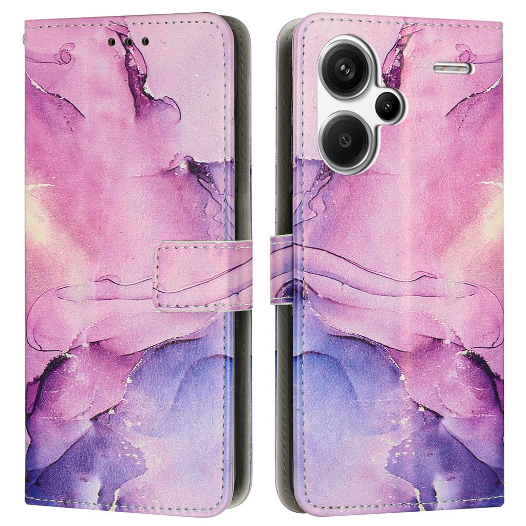 For Xiaomi Redmi Note 13 Pro+ 5G Stand Case Marble Pattern PU Leather Wallet Phone Cover with Wrist Strap