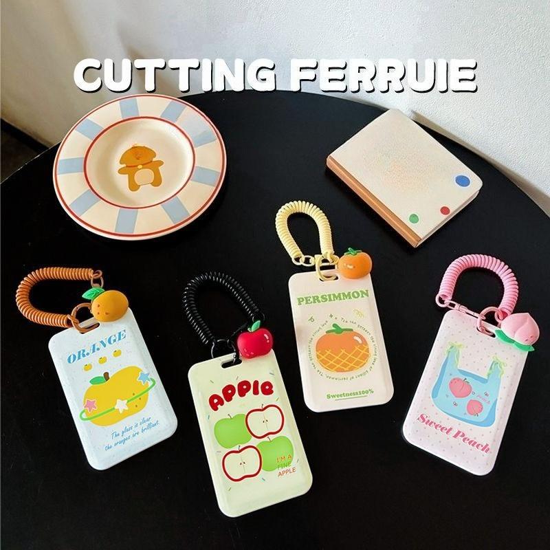 New Ins Wind Card Cover with  Rope Cute Fruit Print Campus Card Bus Subway Access Work Card Protective Cover Case Bag