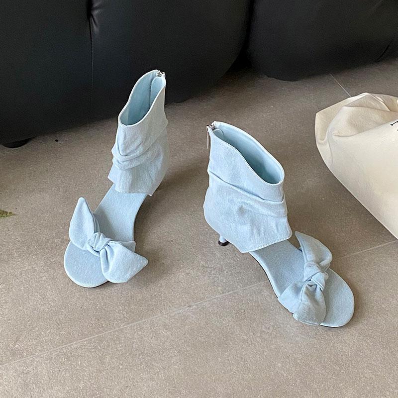 Fashion Fashion Open Toe Footwear Low Heel Ladies Modern Ankle Boots Shoes Female Butterfly-Knot Women Sandals Booties Zippers Shoes