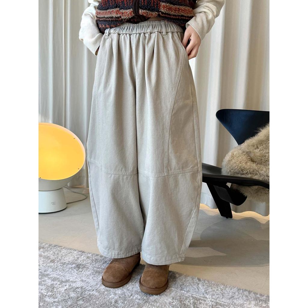 Louvre Winter Japanese Style Elastic Fleece Wide-Leg Balloon Pants - Women's Relaxed Fit
