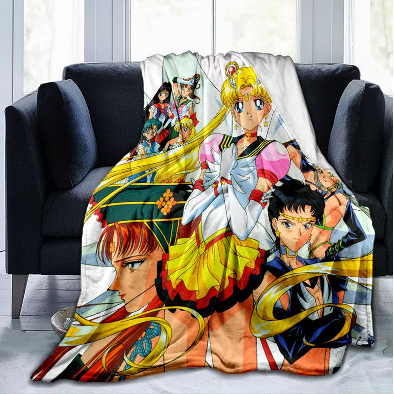 Sailor Moon Print Flannel Blanket, Soft Warm Lightweight Throw Blanket for living Room,Sofa Bed Camping office