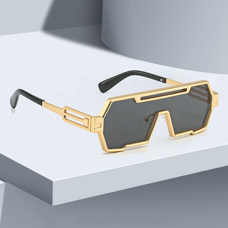 Fashionable Sunglasses For Women Geometric Gold Frame Sunglasses With Metal Stripes Personalized And Charming Women'S Glasses