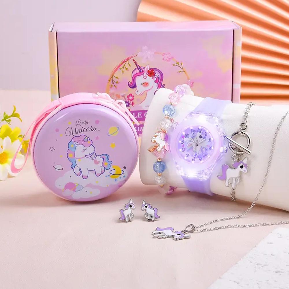 Surprise blind box; new simple jelly color student fashion round silicone strap quartz watch strap jewelry set; random style.
