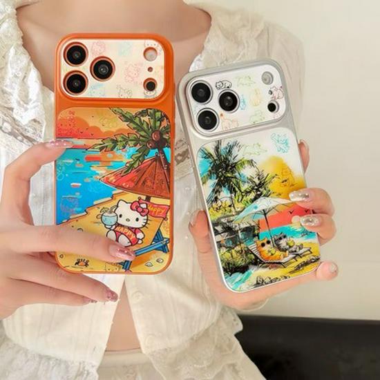 

Beach Vacation Cat Protective iPhone Case for 14/15 Pro, 16 Pro, 17 Pro Max 14 Pro Max