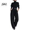 Women Casual Matching Set Women's 2 Piece Set, High Neck Long Sleeve Top And Fashionable Clothing Wide Leg Pants Sets, Dressy Business Office