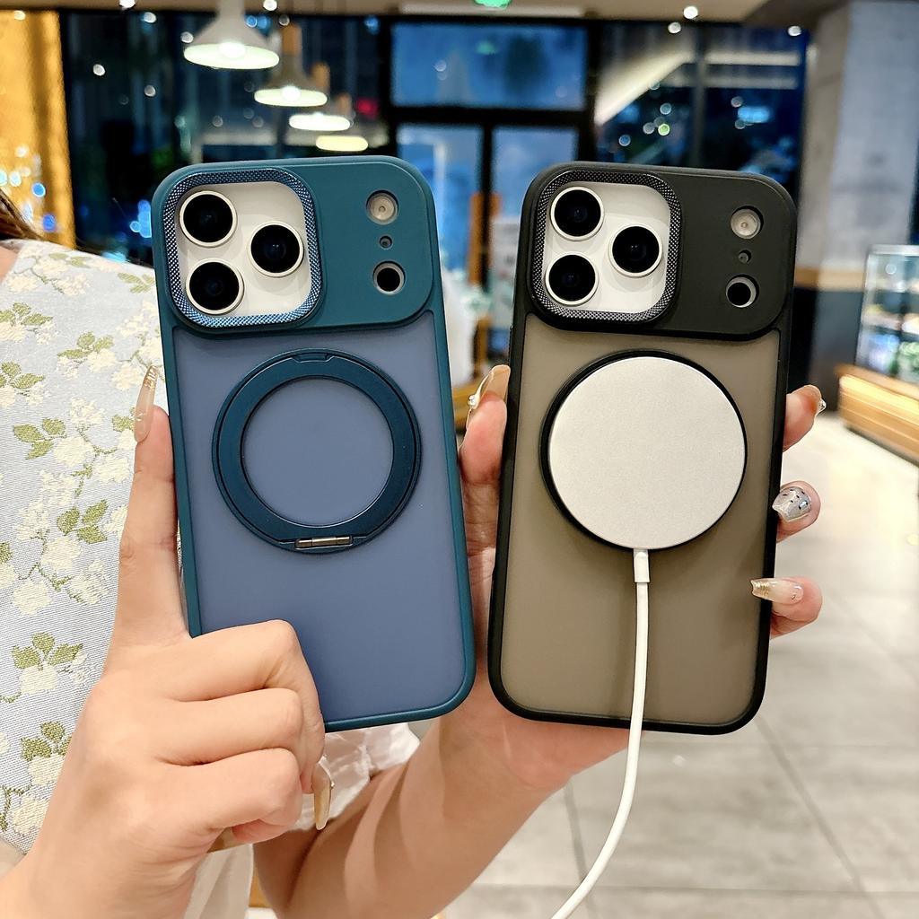 Applicable To Iphone17 Rotating Magnetic Suction Bracket Mobile Phone Case Matte Apple 16PROMAX Metal Mirror Protective Case 15