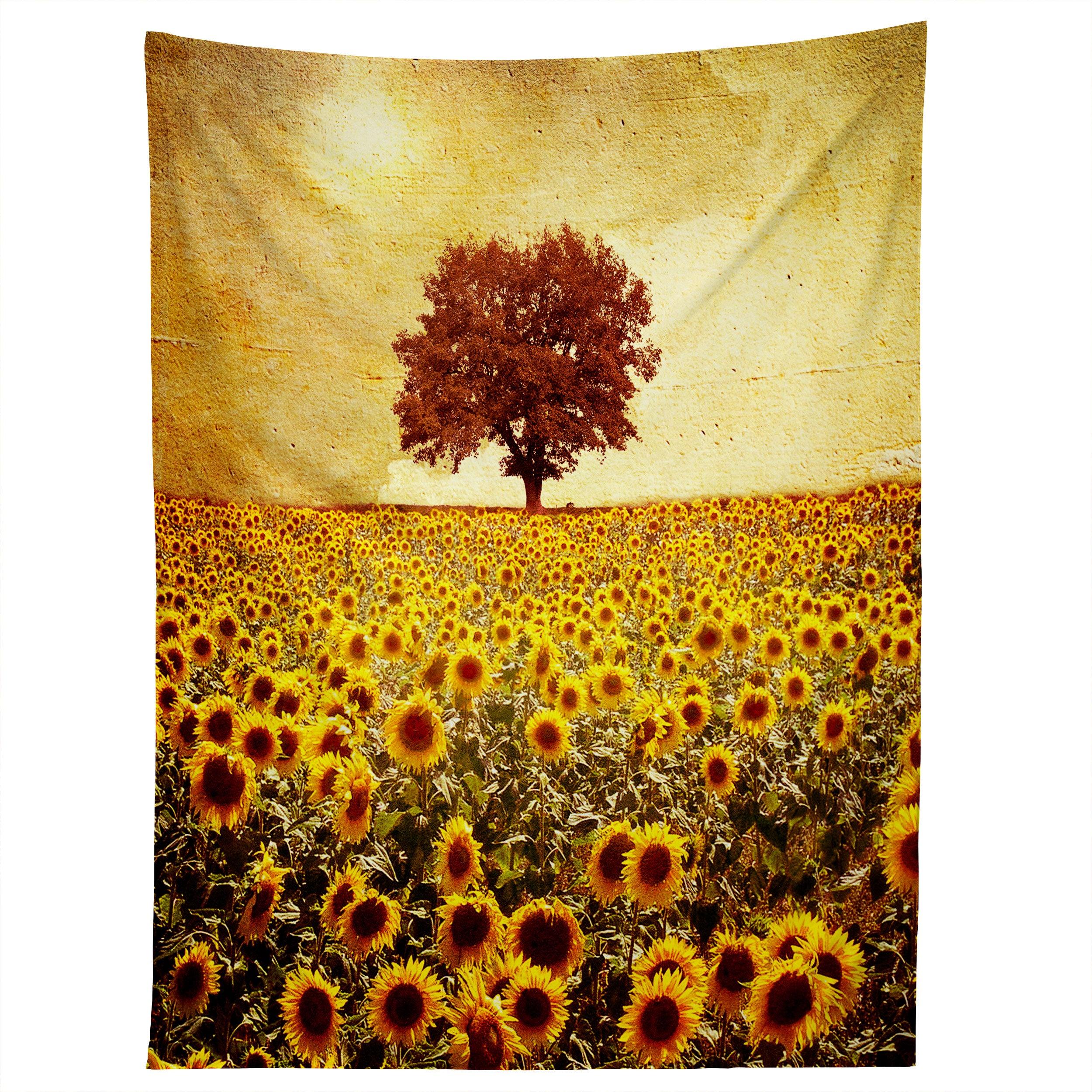 LONE TREE AND SUNFLOWERS FIELD tapestry 75x100