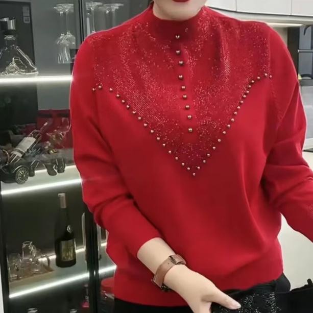2023 Trendy Loose Long-Sleeve Women's Top with Half-High Collar