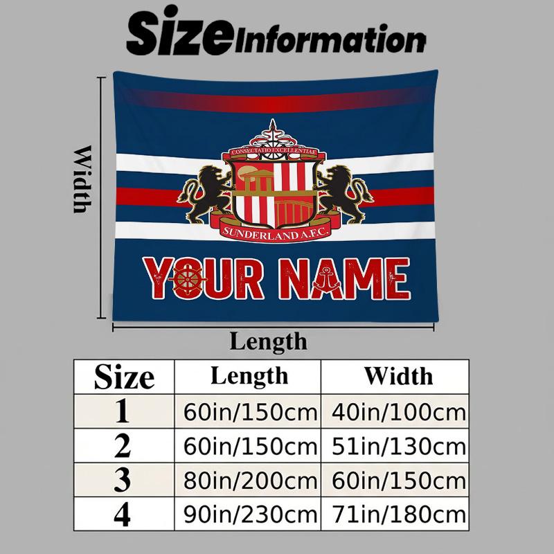 Custom Name Sunderland AFC Printed Tapestry – Wall Hanging for Bedrooms, Dorms, and Home Decor