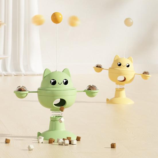 Wobbling Cat Toy with Suction Cup Interactive Cat Teaser Wand Toy with Gall Fruit Balls Treat Dispenser Toy for Indoor Cats Entertainment