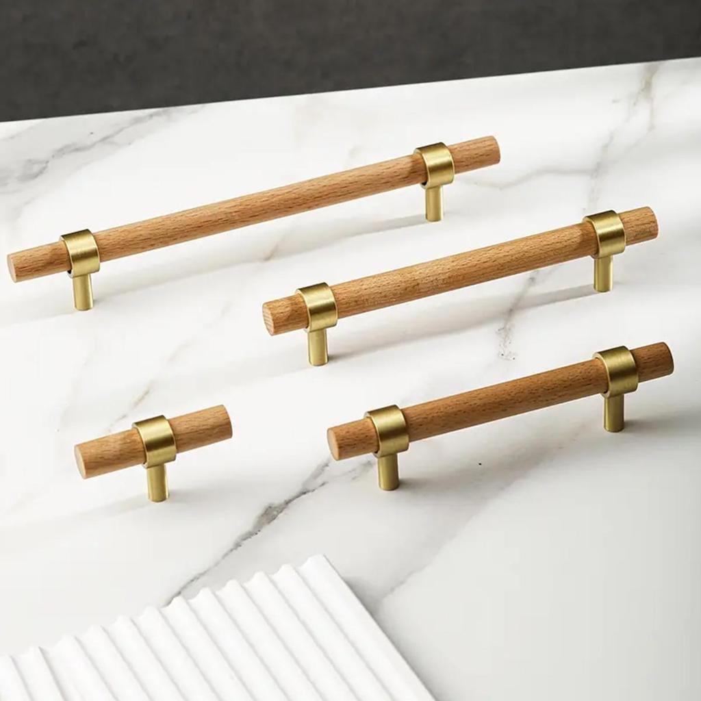 Pure Copper Beech Handle Cabinet Wardrobe Cabinet Long Handle Chinese Log Style Cabinet Door Handle Gold Nordic Simplicity