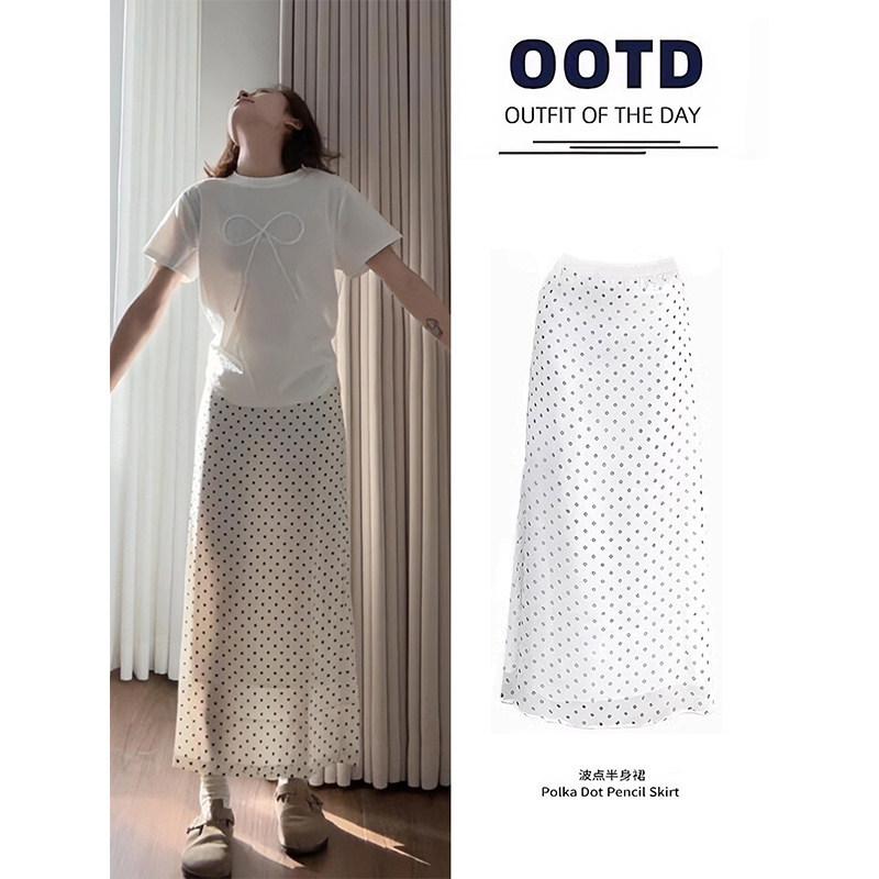 

White polka dot skirt women s summer new A-word small long skirt is beautiful to wear with a long hip skirt S