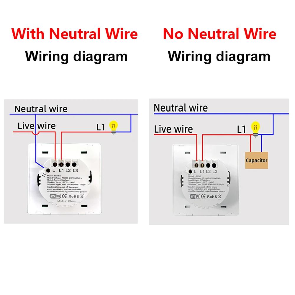 Tuya Smart WiFi Light Switch Push Button No Neutral Wire/With Neutral Wire Switch Smart Life App Control Alexa Google Home Alice