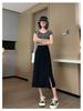 2024 Black A-Line Midi Skirt: High Waist, Slimming, Petite, Versatile for Women - Perfect for Spring/Summer