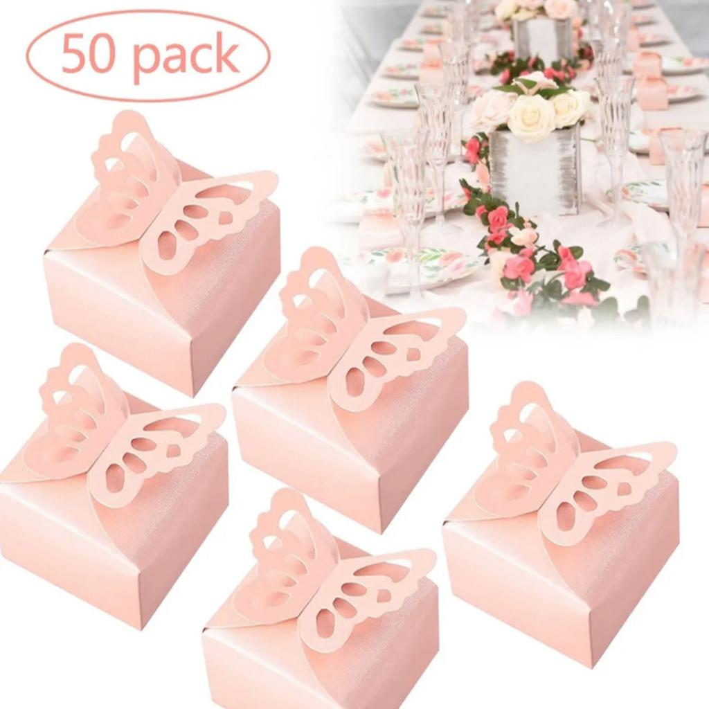 50 ks Růžové krabičky na výslužku s motýlky Krabičky na sladkosti na párty s motýlky Dekorace Párty Svatba