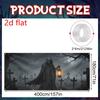 1pc 2D Flat ,Halloween Banner Lights Spooky Graveyard Skeleton Zombie Backdrop Outdoor Holiday Decor , 157*71in