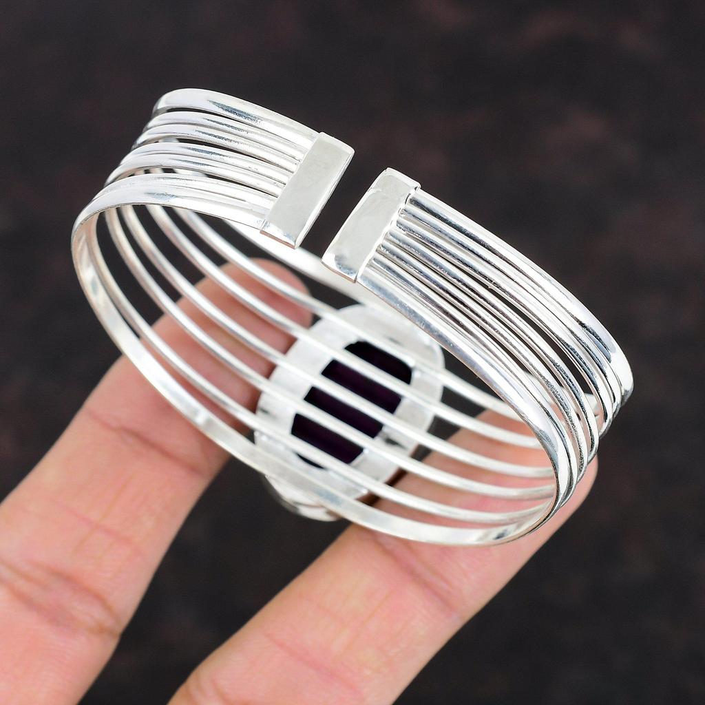 Purple Fire Labradorite Gemstone Bangle Handmade Bracelet 925 Sterling Silver Bangle Adjustable Cuff Bracelet Wedding Gifts Silver Jewelry