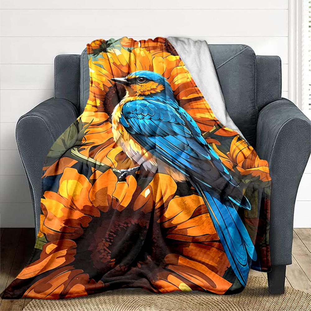 1PC Bluebird, Sunflower Blanket - Soft Warm All-Season Throw for Sofa, Bed, Car, Office, Throw For Sofa yy250916104