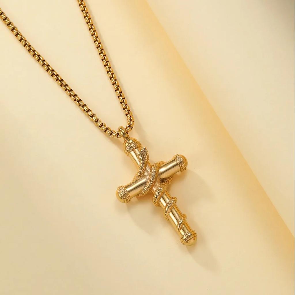 One Piece Necklace Vintage Snake Cross Hollow Pendant Stainless Steel Fashion Jewelry Suitable for Women and Men
