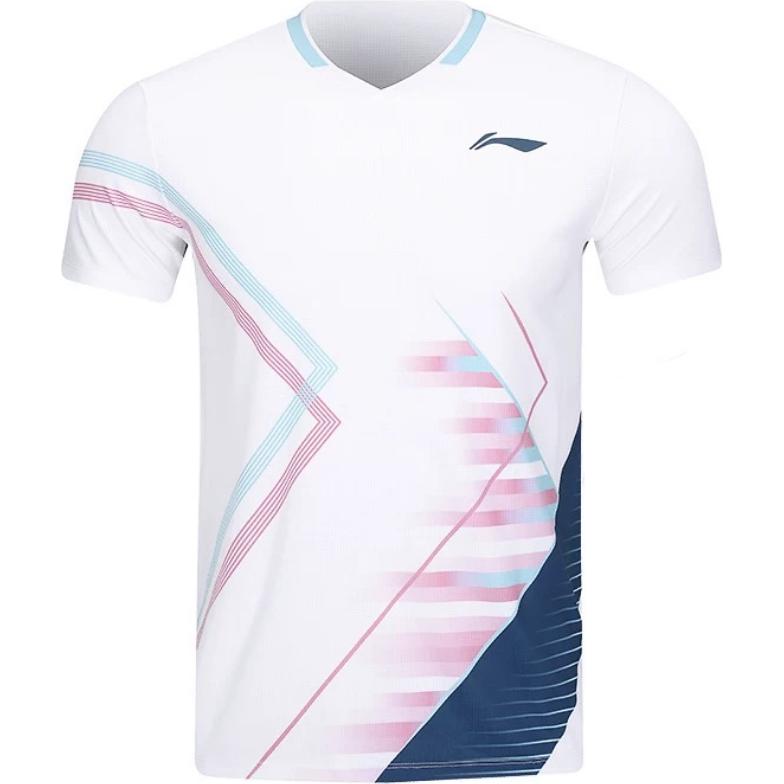 Li Ning Sportovní ležérní jednoduchý pulovr s krátkým rukávem badmintonové tričko unisex topy bílá AAYV051-2