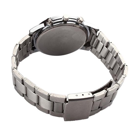 Fashion Men Round Sub-dials Decor Alloy Band Analog Quartz Wrist Watch Gift