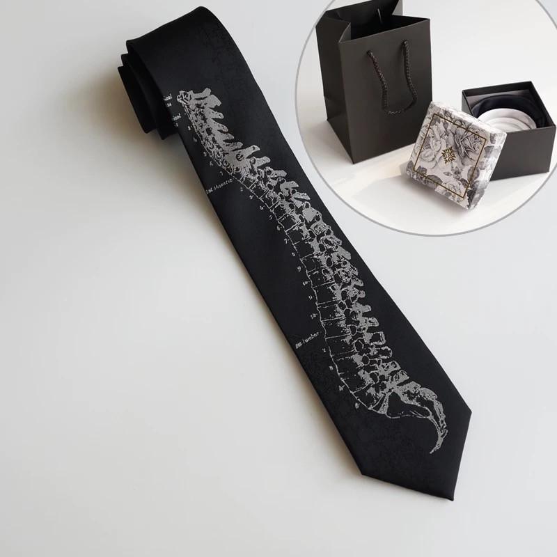 

Good Quality Spine Embroidery Techwear Punk Black Tie Men Women Vintage Hip Hop Necktie Man Gifts Box Set