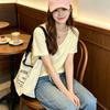 Women's Short Sleeve Top V Neck Casual Loose Fit Ice Silk Ribbed T-Shirt Solid Color Daily Wear Blouse