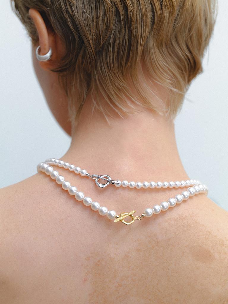 Leeenoir Wave Toggle Pearl Necklace (6Mm/8Mm)(2Color)