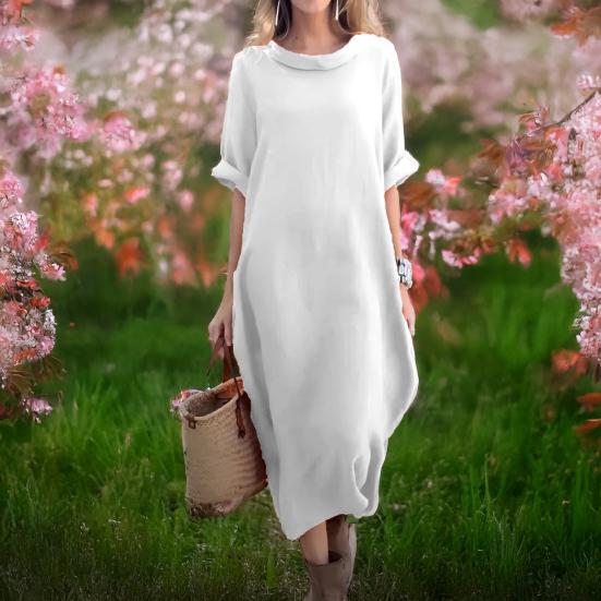 

Women s Maxi Shirt Dress Casual Short Sleeve Crew Neck Long Dress with Pockets Summer Loose Beach Sundress S сірий