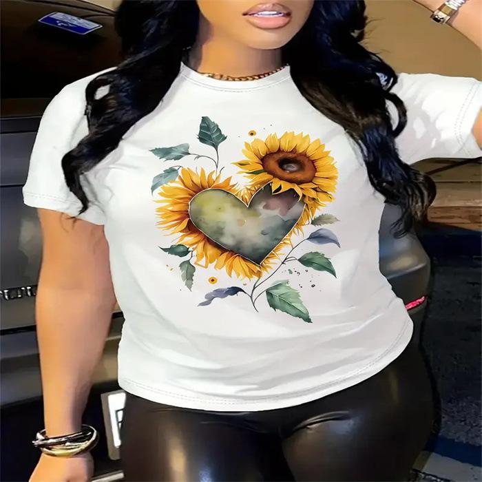 Summer Round Neck Printed Top Fashionable Casual Cute Short Sleeved Women's Pure Cotton T-shirts
