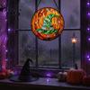 Lightweight Party Signs Halloween Stained Glass Suncatcher Ornament, Vintage Hanging Window Decor with Pumpkin Ghost Bat Witch Waterproof Porch