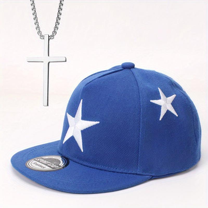 

Чоловіча бейсбольна кепка з набором намиста з 2 предметів. Модна вишита парасолька з плоскими полями. Хіп-хоп кепка. Ніша. Сотня з кулоном. Намисто. Червоний капелюх. синій