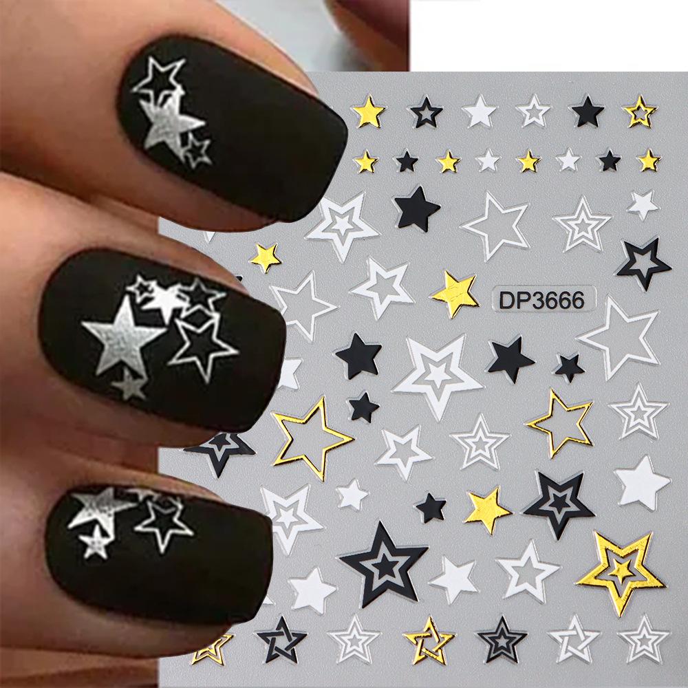 Nail Art Sticker, Star Love Mango Star Dot Gold And Silver Adhesive Nail Sticker.